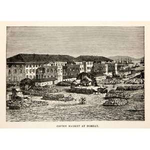  1881 Print Cotton Market Bombay Mumbai India Cityscape 