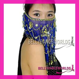 BELLY DANCE COSTUME FACE VEIL GOLD BEADS SEQUIN BOLLYWOOD PROPS SUPPLY 
