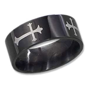    Black Stainless Steel Mens 8mm Roman Cross Band (size 09). Jewelry