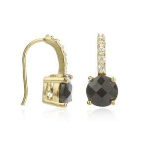  6.5mm BLACK CZ EARRING WITH WHITE CZ PAVE WIRE HOOK 