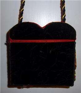 Vintage Red & Black Velvet Evening Holiday Christmas Bag Gold Cord and 