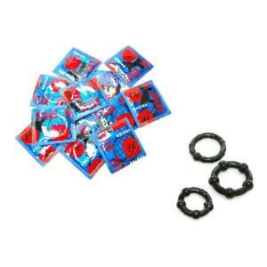   Latex Condoms Lubricated 48 condoms Plus 3 Black Beaded ERECTION AIDS