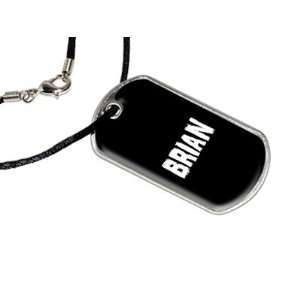 Brian   Name Military Dog Tag Black Satin Cord Necklace