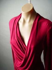   Draped Long Sleeve Women Soft Stretch Jersey Knit fp Dress L  