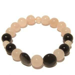   Bracelet 24 Stretch Rose Quartz Black Rainbow Pink Stone 7.4 Jewelry