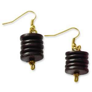  Gold Tone Coconut & Acrylic Beads Dangle Earrings Jewelry
