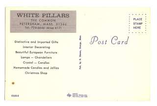   Postcard White Pillars The Common Petersham MA 3 1/2 x 5 1/2 1405