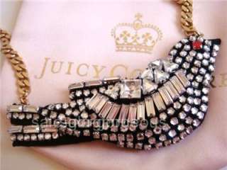 Juicy Couture Pave Huge Sparrow Bird Pink Ribbon Necklace  
