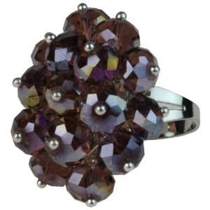    Cluster of Purple Crystal Beads Stretch Bling Ring Jewelry