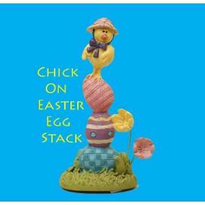 Blossom Bucket Chick On Easter Egg Stack Figurine