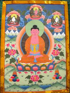 LARGE TIBETAN THANGKA PAINTING SHAKYAMUNI BUDDHA framed  