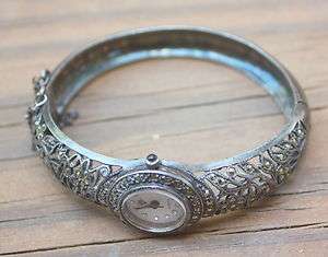Antique Sterling Silver Woman Wrist Watch Bracelet  