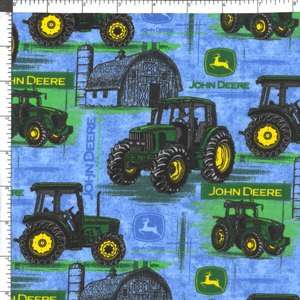   John Deere text and symbol is also shown in green, yellow and blue