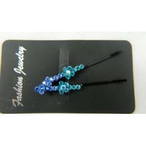  Blue Turquoise Flower Crystal Rhinestone Designer Hair Bobby 