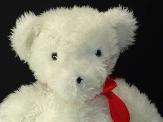 BIG WHITE PLUSH TEDDY BEAR RED BOW LONG HAIR STUFFED ANIMAL TOY  