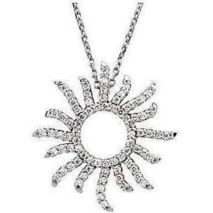    Radiant Diamond Sun Pendant in 14k White Gold   FREE Chain Jewelry
