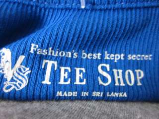 TEE SHOP Blue V Neck Ribbed Long Sleeve Shirt Top Sz S  
