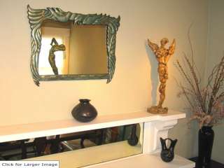 Art Deco Birds Art Accent Wall Mirror ~ Antiqued Green  