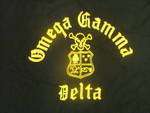omega gamma delta fraternity tee shirt black and gold  