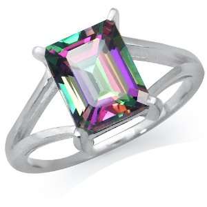   93ct.Mystic Fire Topaz 925 Sterling Silver Solitaire Ring Jewelry