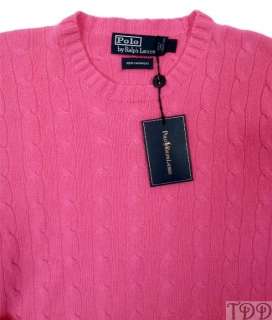 NWT Polo Ralph Lauren Pink Cable Cashmere Sweater XL  