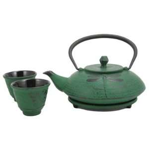  Green Dragonfly Cast Iron Tea Set