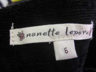 NANETTE LEPORE Black Corduroy Pants Jeans Slacks Sz 6  