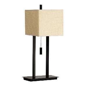  Boxy Bronze Desk Lamp With Tan Woven Shade