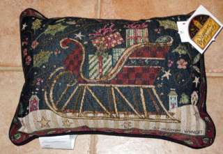 HOLIDAY GREETINGS Christmas Sleigh Tapestry Pillow 725734393319  