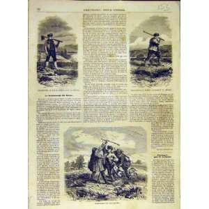 1858 Poacher Braconnier Rabbit Dogs Arrest French Print  