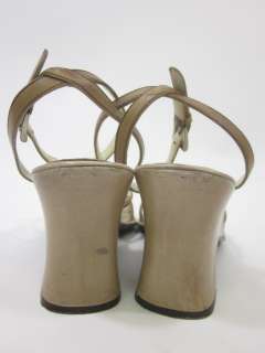 AUTH PRADA Tan Leather Leaf Ankle Strap Pumps 38.5 8.5  