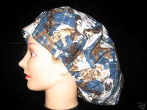 Surgical Scrub Hats/Caps ~Blue Plaid with Dogs~  