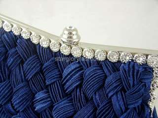 Royal Blue Weaved Satin Crystal Frame Wedding Clutch Bag 13 Colors 