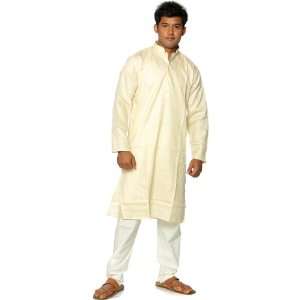  Cream Kurta Pajama with Self Weave   Pure Cotton 