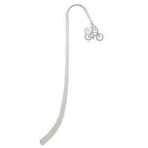  Small Bicycle Silver Plated Charm Bookmark with Clear 