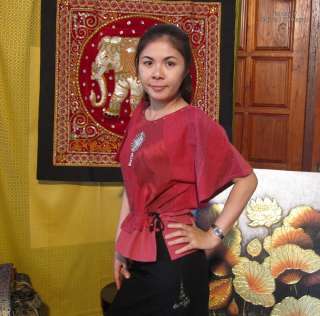 Thai High Grade ChomTong Textured Cotton Batwing Shirt Waist Tied in 