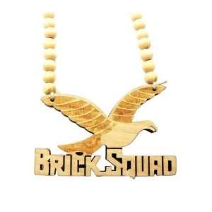 Natural Wooden Brick Squad Pendant with a 36 Inch Beaded Necklace Good 
