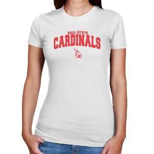  Ball State Cardinals Ladies White Logo Arch Slim Fit T 