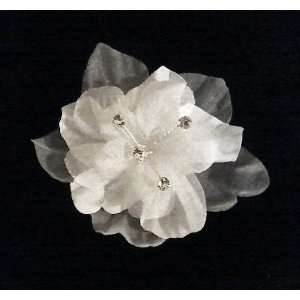 White Wedding Flower Hair Clip and Crystal Bridal Accessory   Ideal 