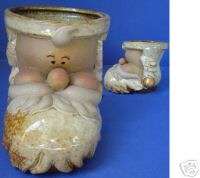 Santa Boot Head Vase Planter Brown Ceramic Christmas  