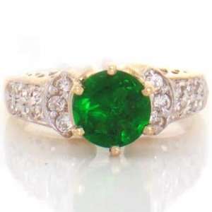  10K Yellow Gold Emerald Green CZ With White CZ Accents 