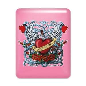  iPad Case Hot Pink Love Hurts with Sword Heart Thorns and 