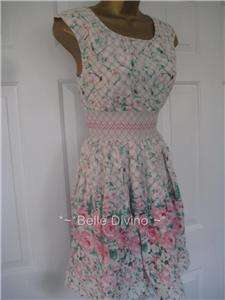 Darling Cream Green Pink Floral Sylvie Dress XS 6 8  