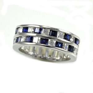SYNTHETIC SAPPHIRE & WHITE CZ ETERNITY BAND 7