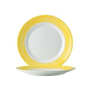  Cardinal Arcoroc Brush Opal 10 Dinner Plate W/ Yellow Rim 