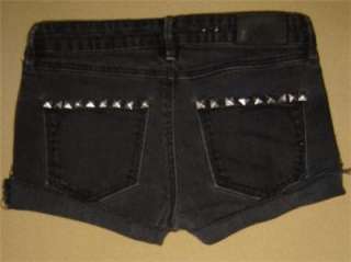 Jeans BLACK STUDDED Stretch CUT OFF Festival DENIM Cutoffs SHORTS 