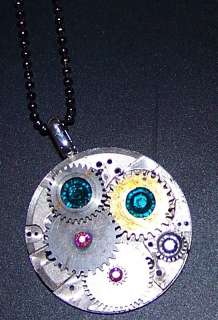   Necklace Gears Emerald Swarovski Industrial Outer Space Watch Jewelry