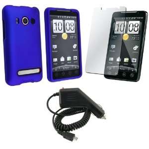  Dark Bule Rubberized Hard Case + Lcd + Car Charger For HTC 