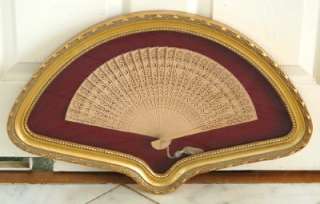 ANTIQUE CHINESE EXPORT PIERCED WOODEN BRISE FAN FRAMED  