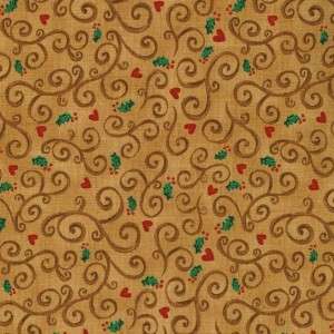 GINGER DELIGHTS HOLLY HEARTS BRN~ Cotton Quilt Fabric  